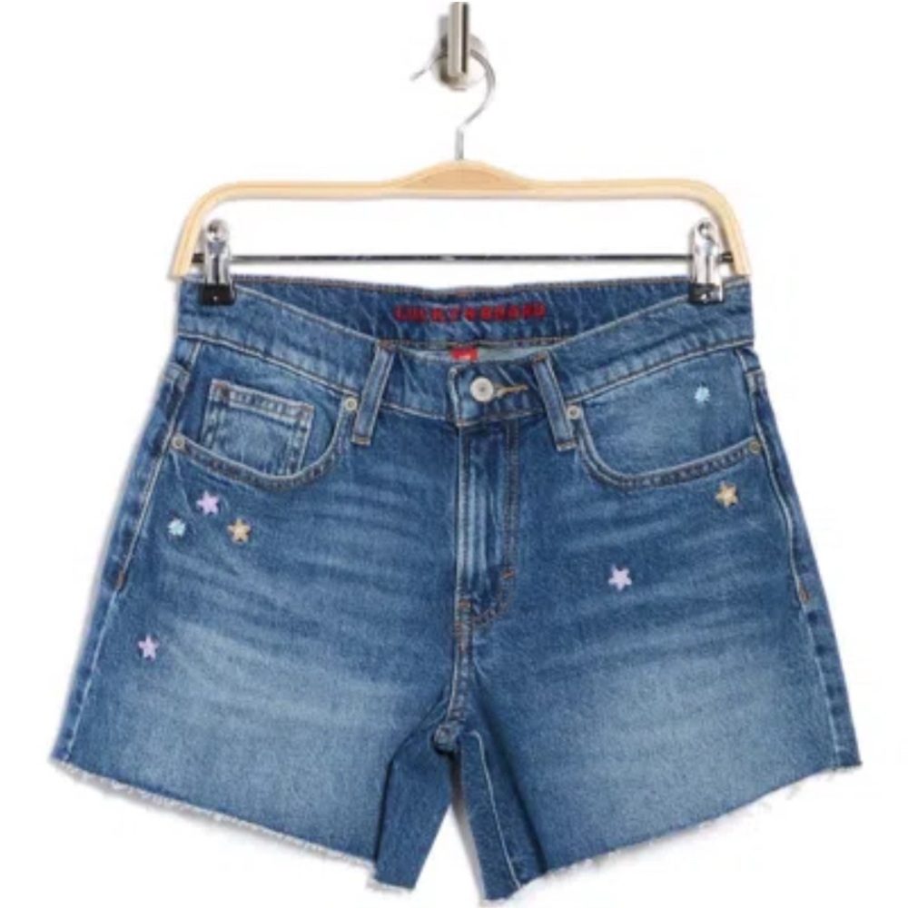 NWT Lucky Brand Blue Jean Shorts with Flowers Accents 80s Midi Shorts Distressed